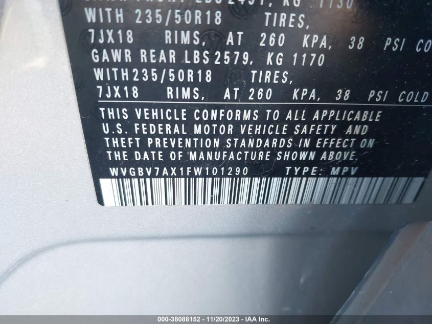 2015 VOLKSWAGEN TIGUAN SE - WVGBV7AX1FW101290