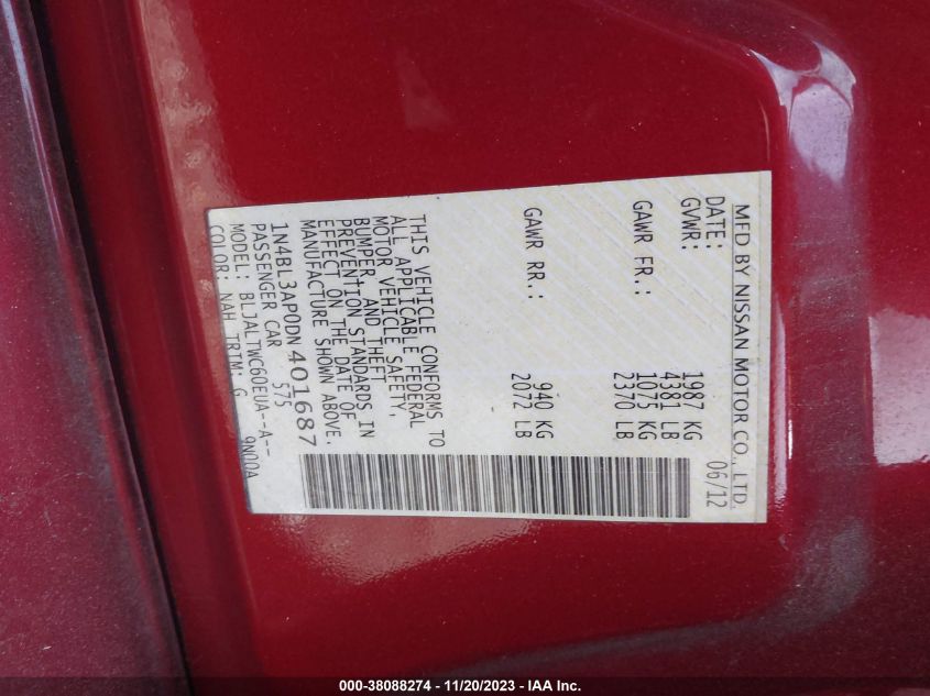 2013 NISSAN ALTIMA 3.5 SV - 1N4BL3AP0DN401687