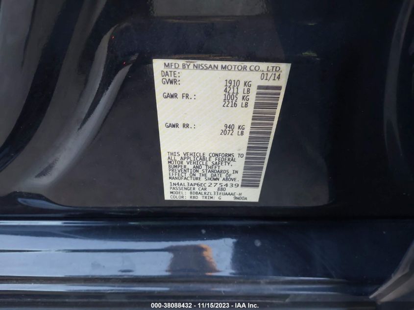 2014 NISSAN ALTIMA 2.5 S - 1N4AL3AP6EC275439