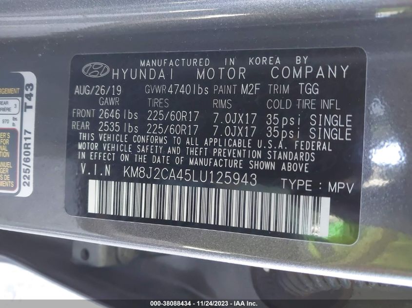 2020 HYUNDAI TUCSON SE - KM8J2CA45LU125943