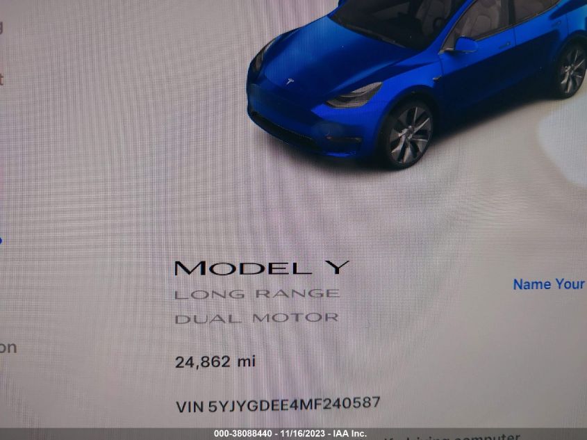 2021 TESLA MODEL Y - 5YJYGDEE4MF240587