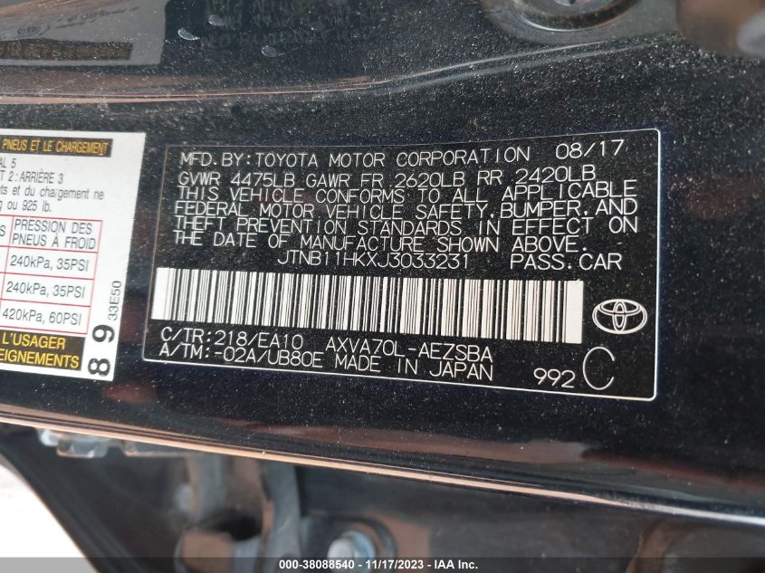 2018 TOYOTA CAMRY SE - JTNB11HKXJ3033231