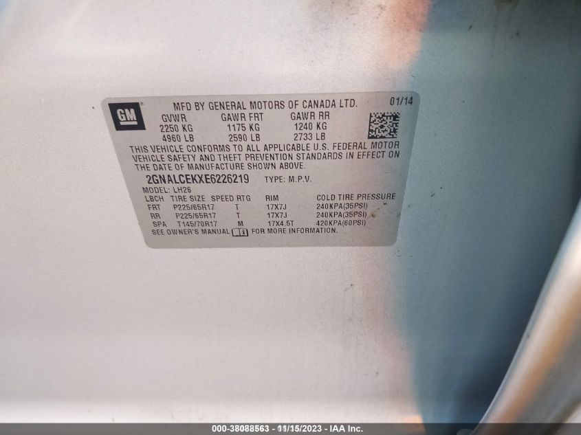 2014 CHEVROLET EQUINOX LT - 2GNALCEKXE6226219