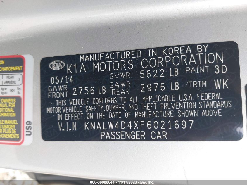 2015 KIA K900 LUXURY KNALW4D4XF6021697