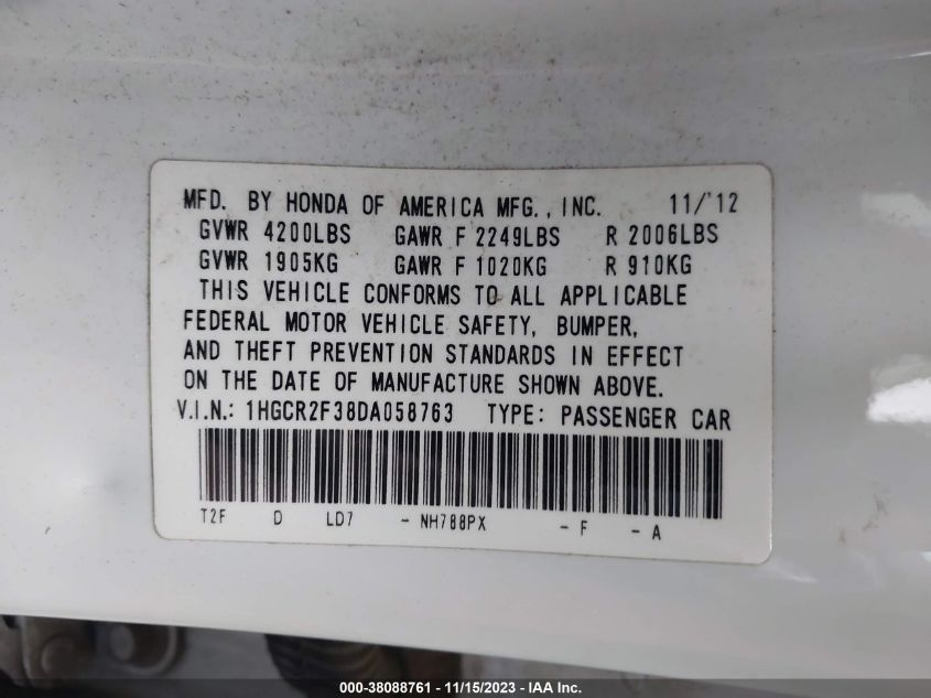 2013 HONDA ACCORD LX - 1HGCR2F38DA058763