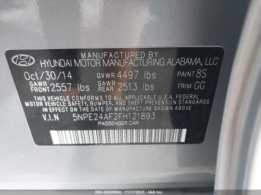 2015 HYUNDAI SONATA SE - 5NPE24AF2FH121893