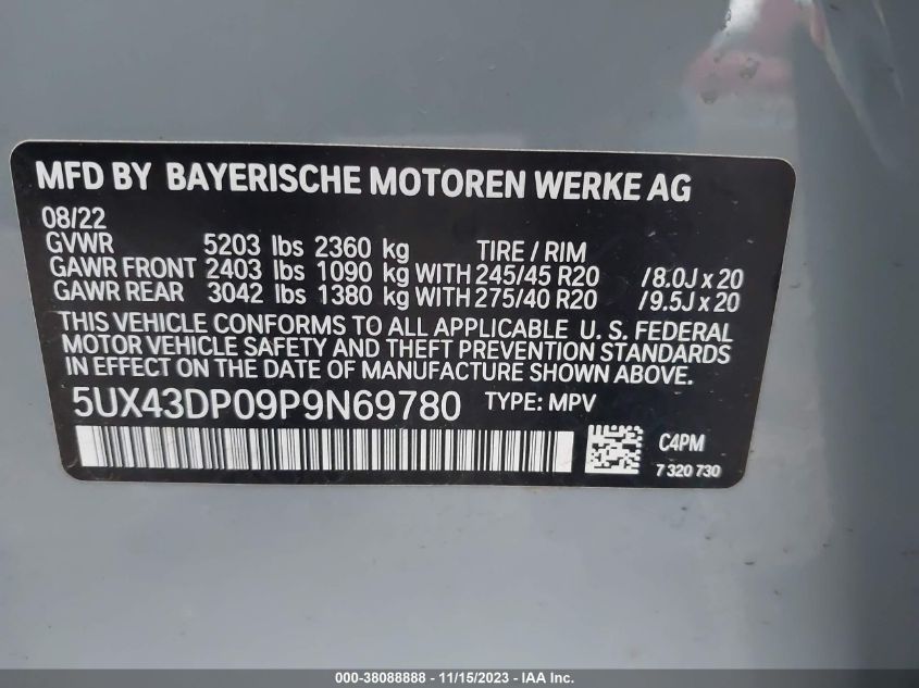 2023 BMW X3 SDRIVE30I - 5UX43DP09P9N69780