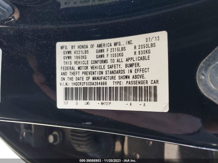 2013 HONDA ACCORD SPORT - 1HGCR2F50DA264886
