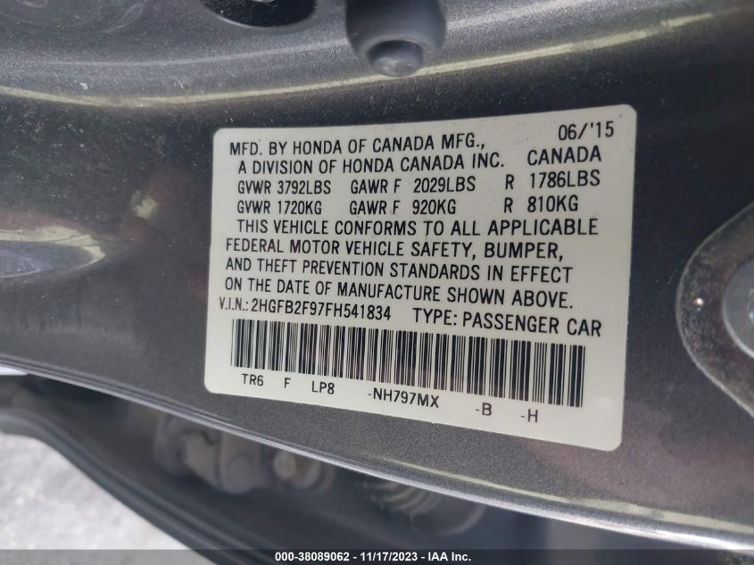 2015 HONDA CIVIC EX-L - 2HGFB2F97FH541834