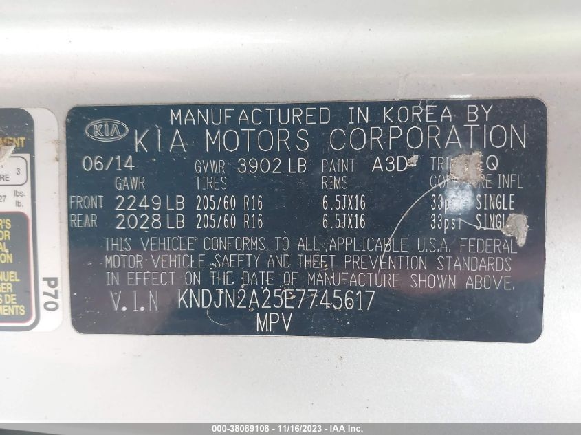 2014 KIA SOUL BASE - KNDJN2A25E7745617