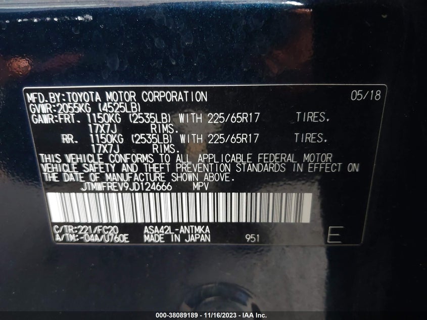 VIN JTMWFREV9JD124666 2018 TOYOTA RAV4 ADVENTURE/XLE