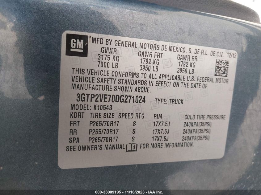 2013 GMC SIERRA 1500 SLE - 3GTP2VE70DG271024