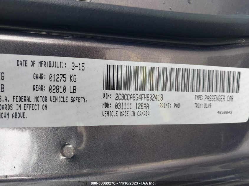 2015 CHRYSLER 300 S - 2C3CCABG4FH802418