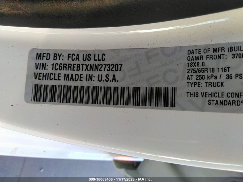 2022 RAM 1500 LONE STAR  4X2 6'4" BOX - 1C6RREBTXNN273207