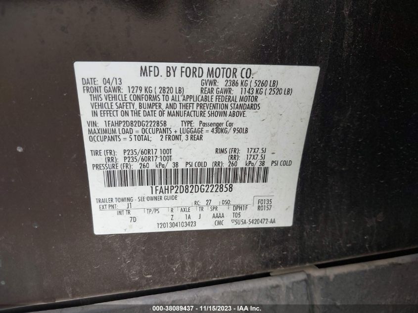 2013 FORD TAURUS SE - 1FAHP2D82DG222858