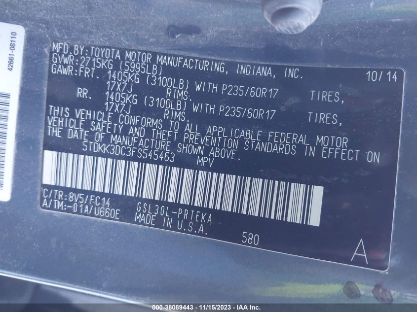 2015 TOYOTA SIENNA LE - 5TDKK3DC3FS545463