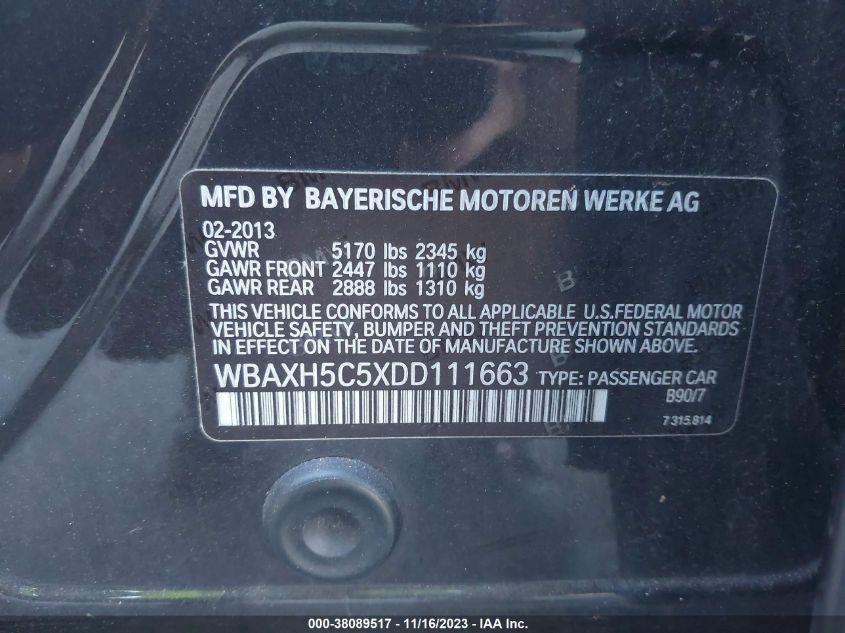 2013 BMW 5 SERIES 528I XDRIVE WBAXH5C5XDD111663