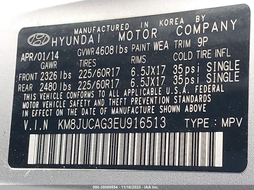 2014 HYUNDAI TUCSON SE - KM8JUCAG3EU916513