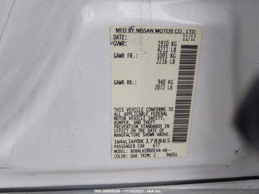 2013 NISSAN ALTIMA 2.5/S/SV/SL - 1N4AL3AP0DC178865