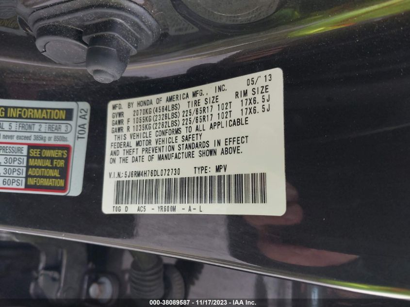2013 HONDA CR-V EX-L - 5J6RM4H76DL072730