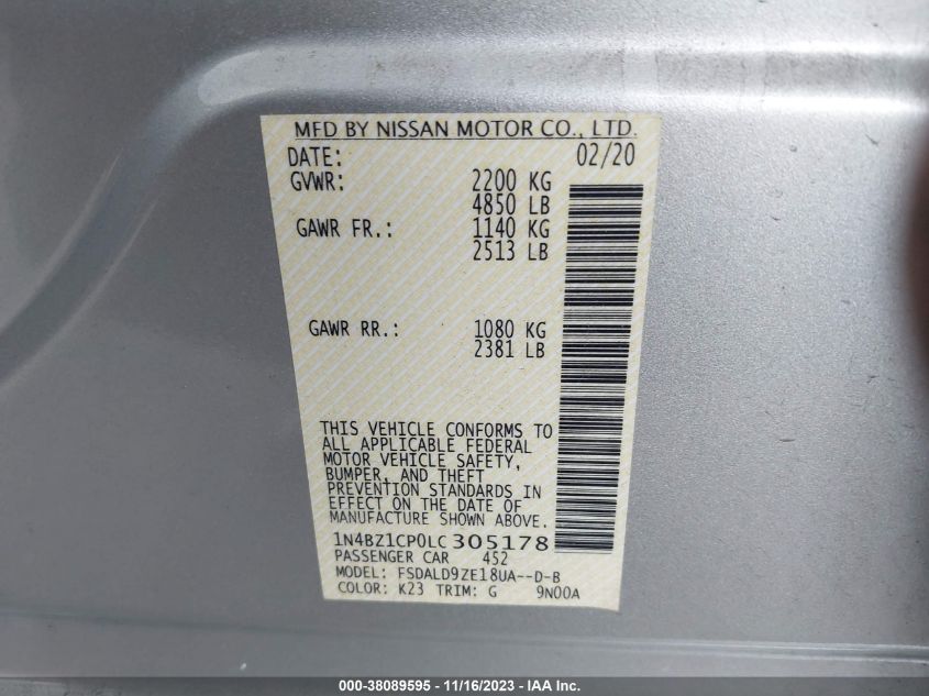 VIN 1N4BZ1CP0LC305178 2020 NISSAN LEAF SV PLUS