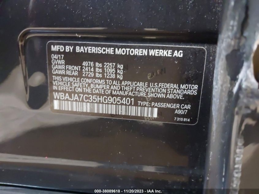 2017 BMW 530I XDRIVE - WBAJA7C35HG905401