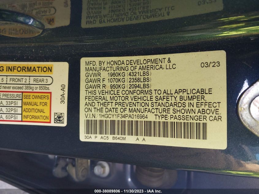 2023 HONDA ACCORD EX - 1HGCY1F34PA016964