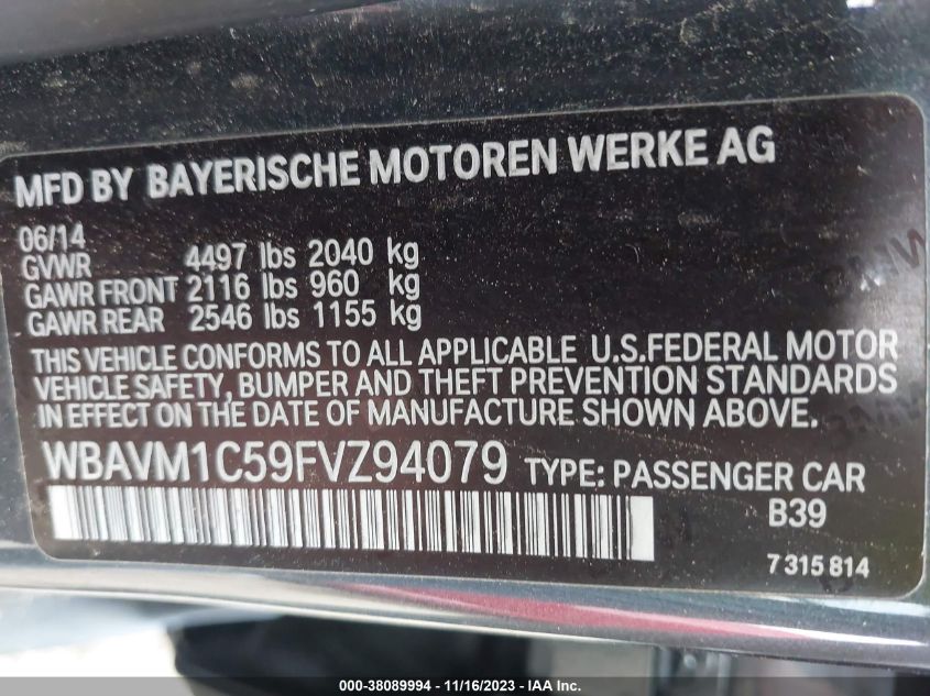2015 BMW X1 SDRIVE28I - WBAVM1C59FVZ94079