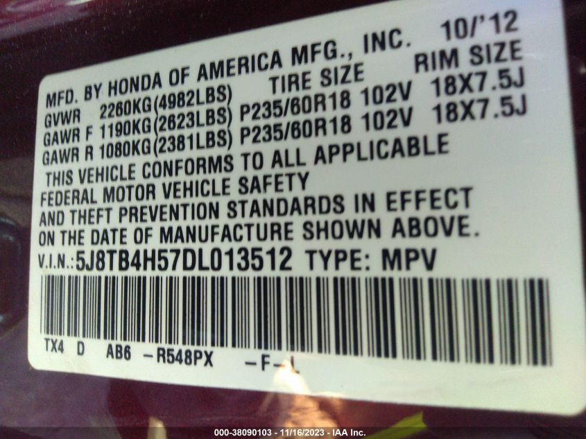 2013 ACURA RDX TECHNOLOGY - 5J8TB4H57DL013512