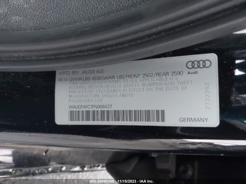 2015 AUDI A6 2.0T PREMIUM - WAUCFAFC7FN006437