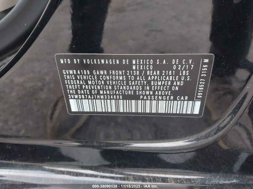 2017 VOLKSWAGEN JETTA SE - 3VWDB7AJ1HM334698
