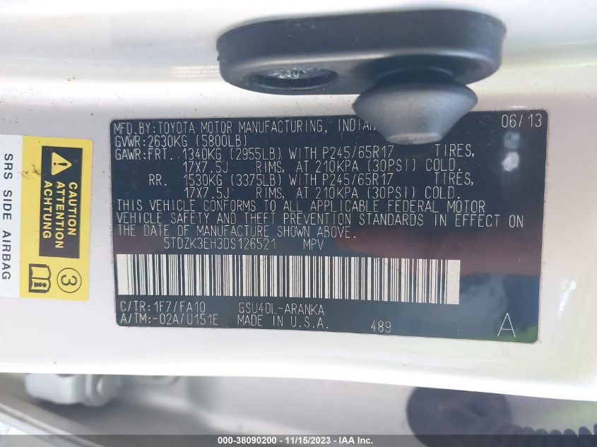 2013 TOYOTA HIGHLANDER BASE PLUS V6 - 5TDZK3EH3DS126521