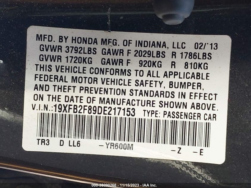 2013 HONDA CIVIC SDN EX - 19XFB2F89DE217153