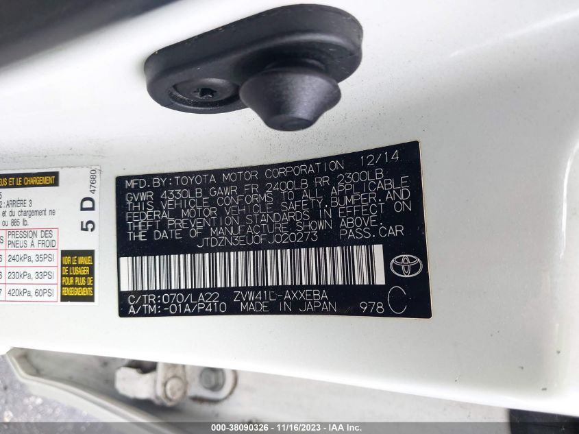 2015 TOYOTA PRIUS V TWO/FIVE/THREE/FOUR - JTDZN3EU0FJ020273