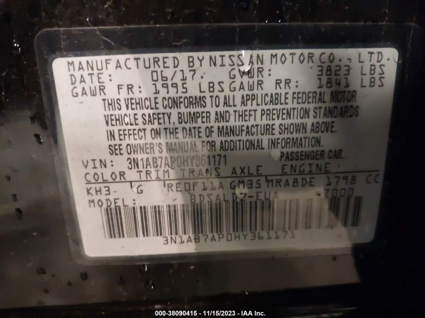 2017 NISSAN SENTRA S/SV/SR/SL - 3N1AB7AP0HY361171