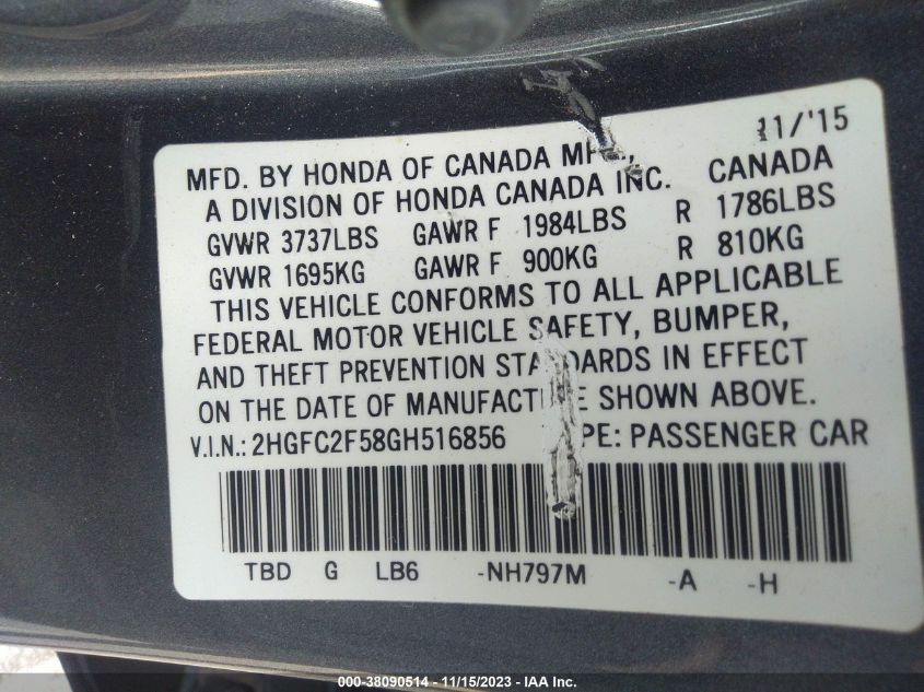 2016 HONDA CIVIC LX - 2HGFC2F58GH516856