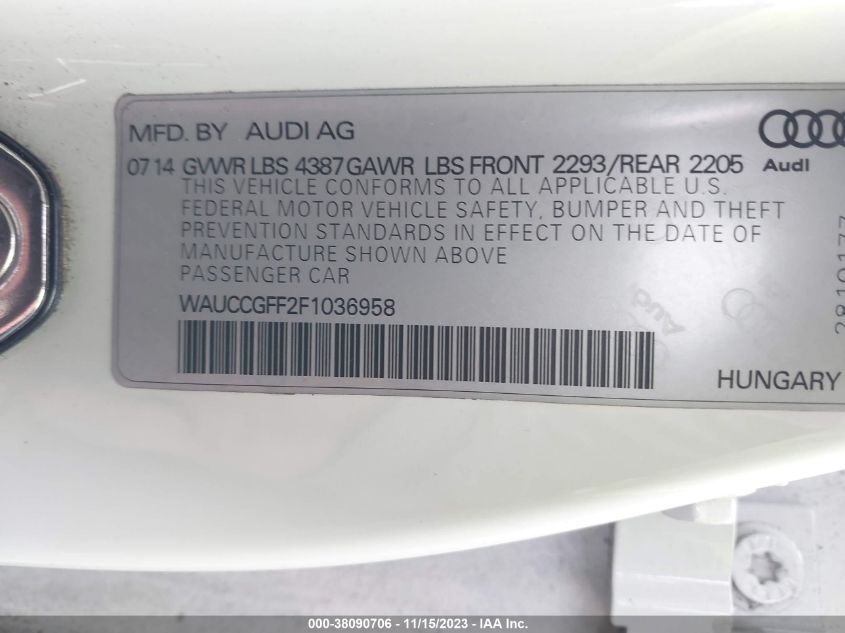 2015 AUDI A3 1.8T PREMIUM - WAUCCGFF2F1036958