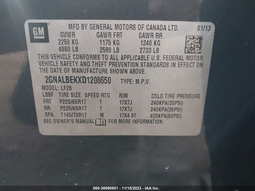 2013 CHEVROLET EQUINOX LS - 2GNALBEKXD1208650