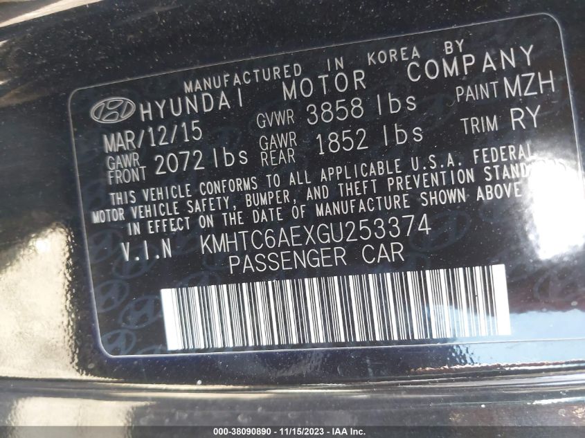 2016 HYUNDAI VELOSTER TURBO - KMHTC6AEXGU253374