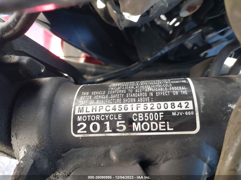 2015 HONDA CB500 F MLHPC4561F5200842