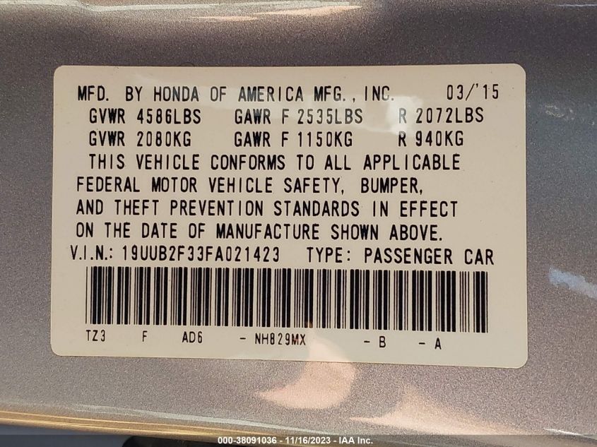 2015 ACURA TLX - 19UUB2F33FA021423