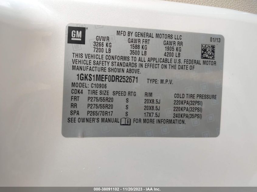 2013 GMC YUKON XL 1500 DENALI 1GKS1MEF0DR252671