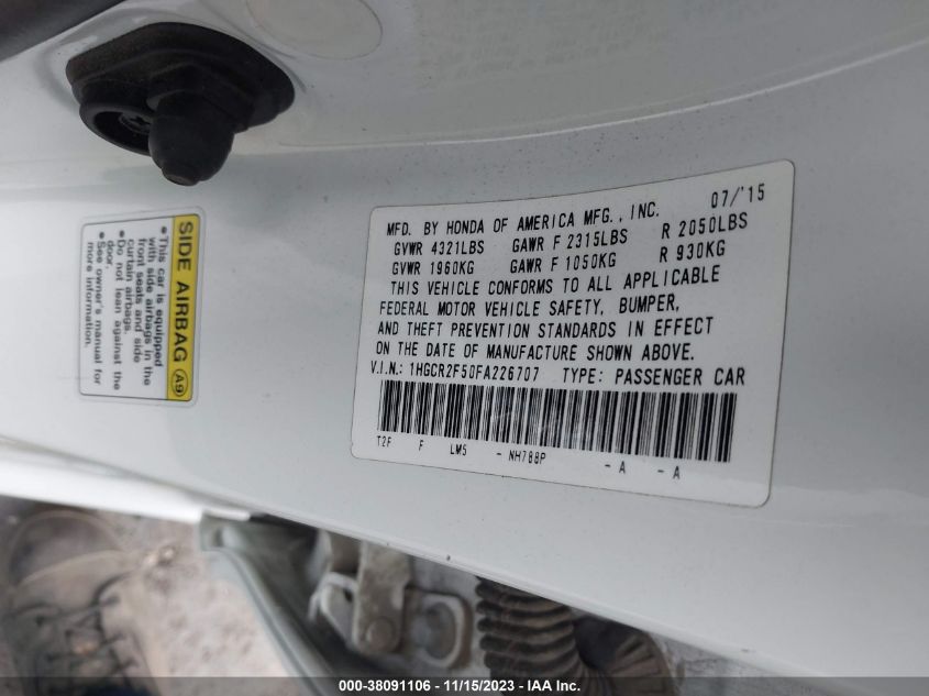2015 HONDA ACCORD SPORT - 1HGCR2F50FA226707