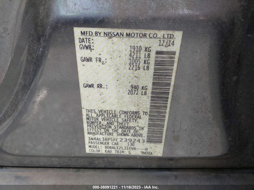 2015 NISSAN ALTIMA 2.5/S/SV/SL - 1N4AL3AP5FC239243