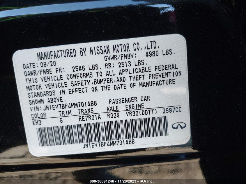 VIN JN1EV7BP4MM701488 2021 INFINITI Q50 3.0T LUXE