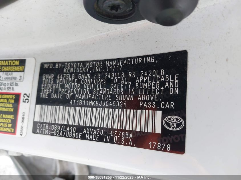 2018 TOYOTA CAMRY XLE - 4T1B11HK8JU049924