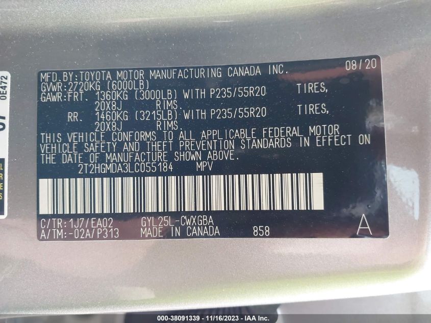 2020 LEXUS RX 450H - 2T2HGMDA3LC055184