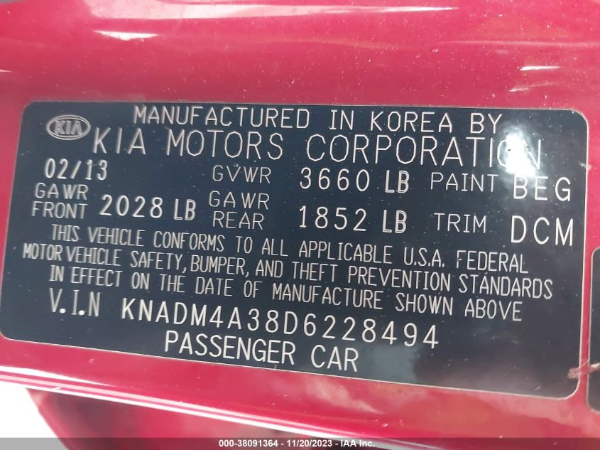 2013 KIA RIO LX - KNADM4A38D6228494