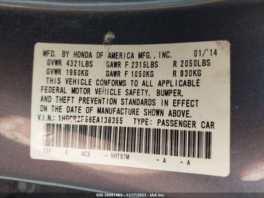 2014 HONDA ACCORD SPORT - 1HGCR2F56EA138355