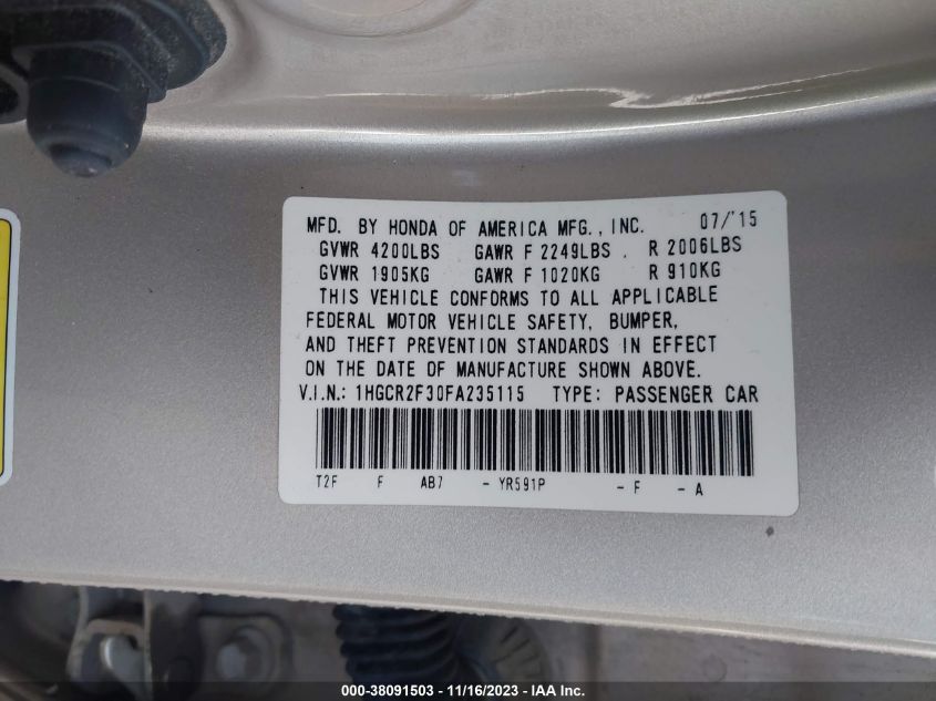 2015 HONDA ACCORD LX - 1HGCR2F30FA235115